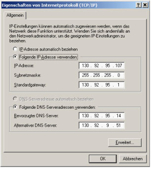 Abb. 18: Konfiguration Arbeitsplatzrechners mit fixer IP Abb. 18: Konfiguration Arbeitsplatzrechners mit fixer IP