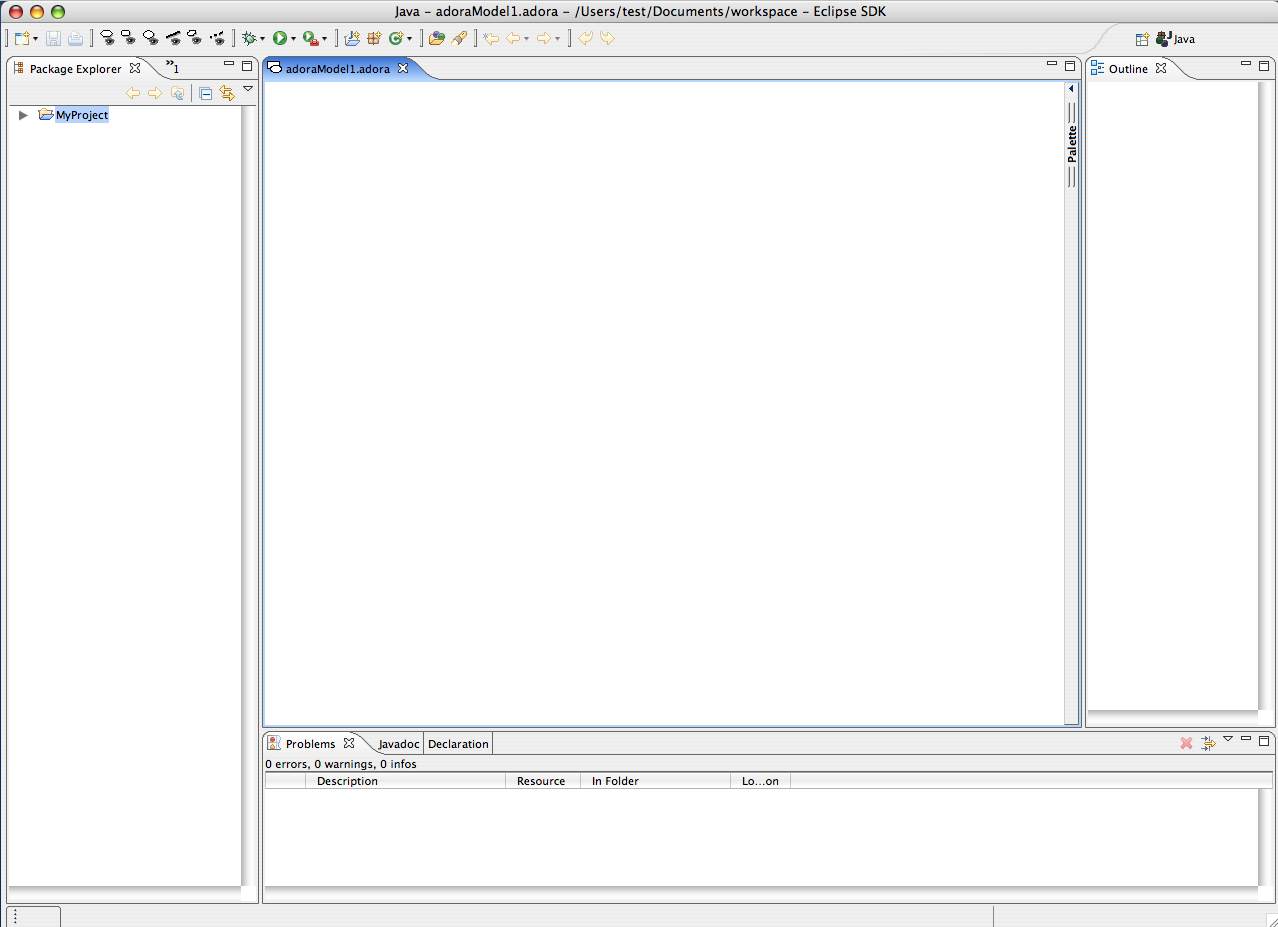Screenshot of the newly created and opened ADORA model.